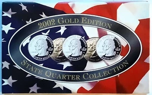 Juego de 5 monedas de cuarto de dólar de 24 quilates 2002 con capas de oro de Estados Unidos con certificado de autenticidad - Imagen 1 de 4
