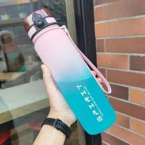 1 Liter Large Capacity Sports Water Bottle Leak Proof Colorful Plastic Cup Drink - Picture 1 of 15