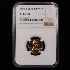 1960 LARGE DATE Proof Lincoln Memorial Cent 1c - NGC GRADED PF 68 RD - Picture 1 of 4