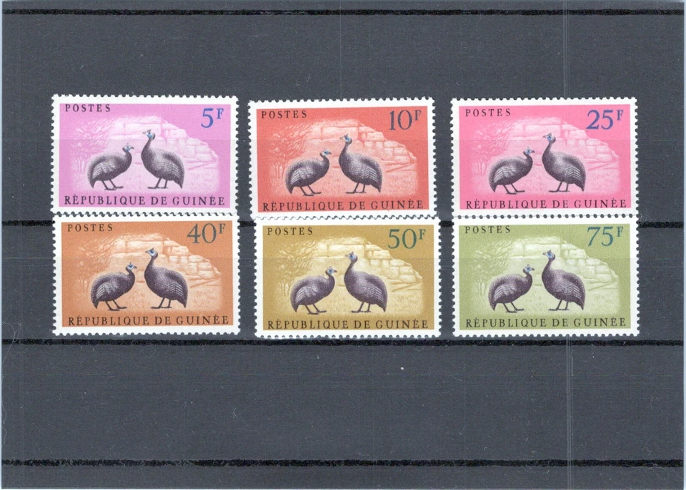 GUINEA 1961 80-85 223-28 Guinea Gray Breasted Helmet Fowl Birds Birds MNH - Image 1 of 1