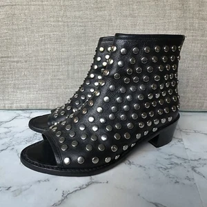 Loeffler Randall Boots Women’s 6 Black Leather Peep Toe Studded Ankle Booties - Picture 1 of 14