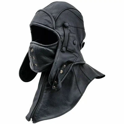 100 % Real Leather Aviator Cap with Collar and Face Cover Tactical Pilot Hood - Image 1 of 4