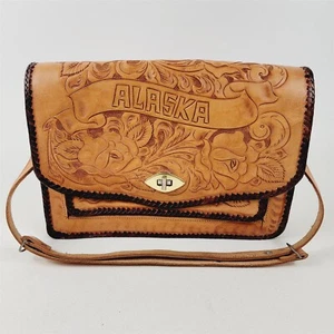 Bolso de hombro vintage de cuero floral mecanizado a mano Alaska Bighorn Sheep - Imagen 1 de 9