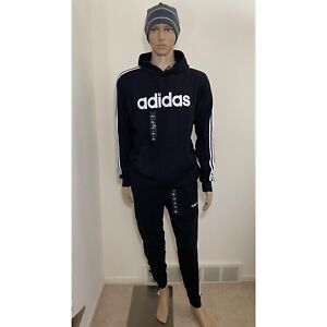Adidas Essential 3-Stripe Logo Hoodie & Joggers Sweatpants Outfit S M L XL 2XL