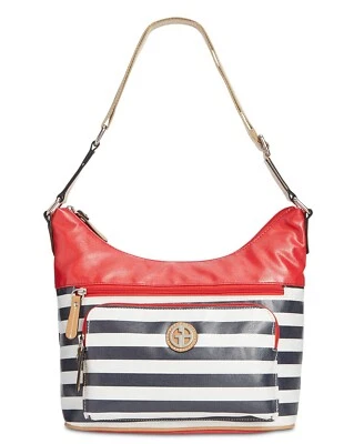 Bolso de Hombro Giani Bernini Lona Rayas Multicolor Pequeño Hobo Rojo y Negro Foto 1 de 3