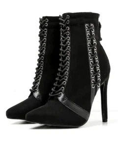 Schwarze Wildleder Schnürstiefeletten Goth Style Stiletto 7,5 (38) wunderschön - Bild 1 von 15