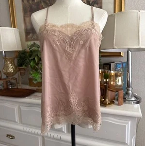 STORIA Women's Vintage Blush Tan Lace Camisole Size M Adjustable Straps Retro - Picture 1 of 9