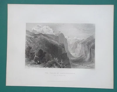 SUIZA Valle de Lauterbrunnen Staubbach Alpes Wengen - Impresión de 1838 por Bartlett Foto 1 de 2