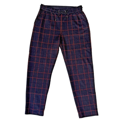 Pantaloni conici BOSS HUGO BOSS neri e rossi a quadri/tartan elastico in vita UK10 - Immagine 1 di 4