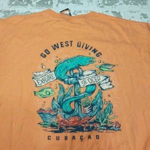 Maglietta Duck Co. Go West Diving Explore The Deep Curacao taglia Lg 2016 Peach Tee - Foto 1 di 6