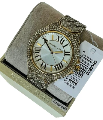 NEW MICHAEL KORS CAMILLE MK4800 GOLD TONE PAVE CRYSTALS 43MM QUARTZ UNISEX WATCH - Image 1 of 4