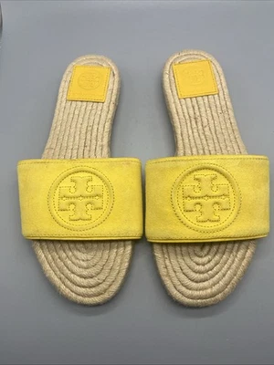 Tory Burch Mujer Benton Punta Abierta Alpargatas Slides Sandalias Amarillo Gamuza Talla 5 Foto 1 de 4