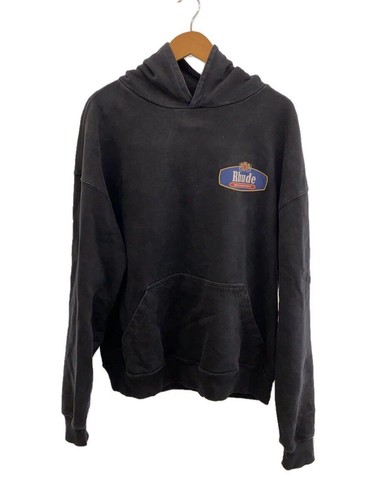 Felpa con cappuccio RHUDE M cotone nera tinta unita stemma corsa usata