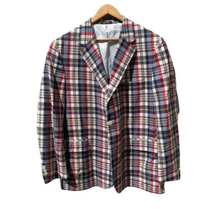 J. Giacca blazer cappotto sportivo uomo Madras Press 46R rosso bianco blu a quadri estate - Foto 1 di 23