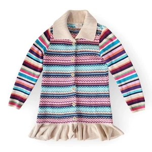 Hanna Andersson Girls Cardigan Chunky Knit Long Sweater Fair Isle EU 140 Size 10 - Picture 1 of 7
