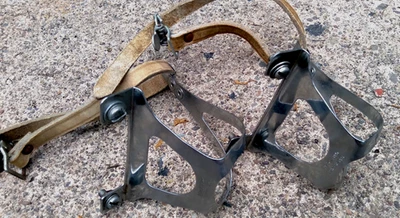 VINTAGE CHRISTOPHE BICYCLE TOE CLIPS 70'S ROAD TOURING FRANCE AFA LEATHER STRAPS - Image 1 of 4