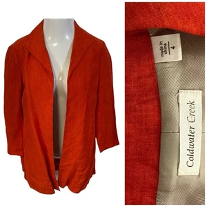 Blazer Coldwater Creek Mujer Talla 4 Naranja Lino Chaqueta Oficina Corpcore Carrera - Imagen 1 de 13