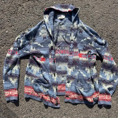 Cárdigan Ralph Lauren A Navajo Chal XL Polo RRL Azul Verde Suroeste Azteca Foto 1 de 4