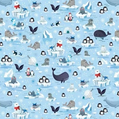 Baumwollstoff Pinguine Wale Seelöwen Artic Friends Öko-Tex Benartex ab 25x110cm - Bild 1 von 4