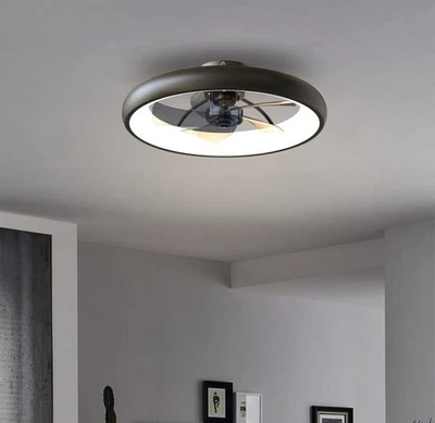 Cikass Ceiling Fan w/ Light Dimmable LED Remote 5 Invisible Blades Flush Mount - Image 1 of 4