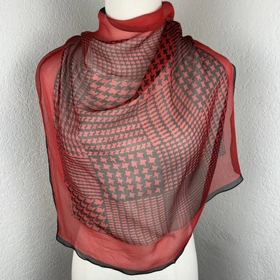 "Bufanda cuadrada 100 % seda con patrón de pata de gallo negra roja eco 22""" Foto 1 de 4