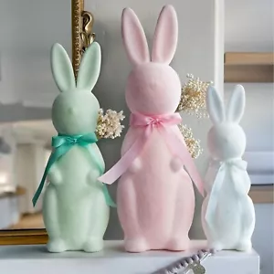 Easter Decorations - 3 Pack Pastel Flocked Bunny Kit - Spring Table Centerpieces - Picture 1 of 6