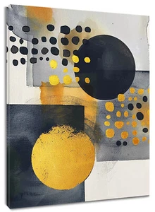 Arte de pared de lienzo geométrico abstracto negro y dorado para baño sala de estar - Imagen 1 de 24