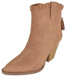 Forever Ankle Western Boot Stacked Heels Cowboy Booties Tassel RIVER23 Tan Brown - Picture 1 of 3