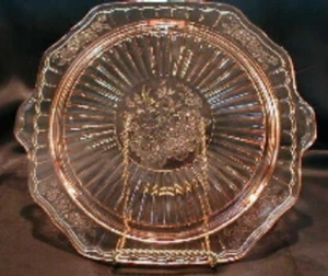 Plato de pastel rosa rosa rosa abierto Hocking Mayfair - Imagen 1 de 1