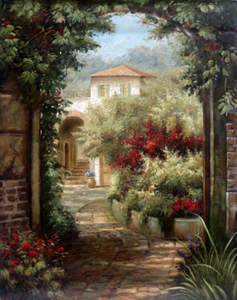 Artwork Classical Impression Garden Landscape Oil Painting Printed On Canvas - Picture 1 of 8
