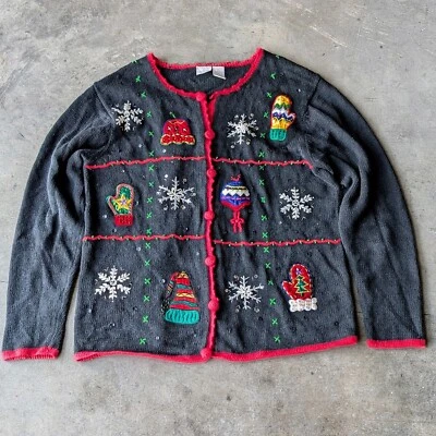 Suéter Vintage Cherokee Negro Tejido Mitón Copo de Nieve Navidad Vacaciones Invierno XL Foto 1 de 4