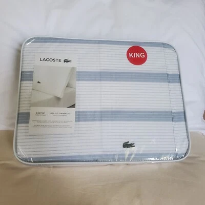 Juego de sábanas Izod Lacoste King 100 % algodón percal rayas azul claro Foto 1 de 2
