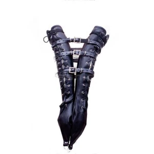 Faux Leather Adjustable Bondage Arm Binder Gloves Sleeves Back Lace Long Gloves - Picture 1 of 8