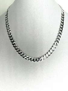 Italian Sterling Silver Flat curb - 10.8 mm - 24 inches - 68 grams - Picture 1 of 5