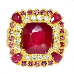 925 STERLING SILVER RING GENUINE RED RUBY, RHODOLITE & CZ GEMSTONE SIZE 8 - Picture 1 of 4