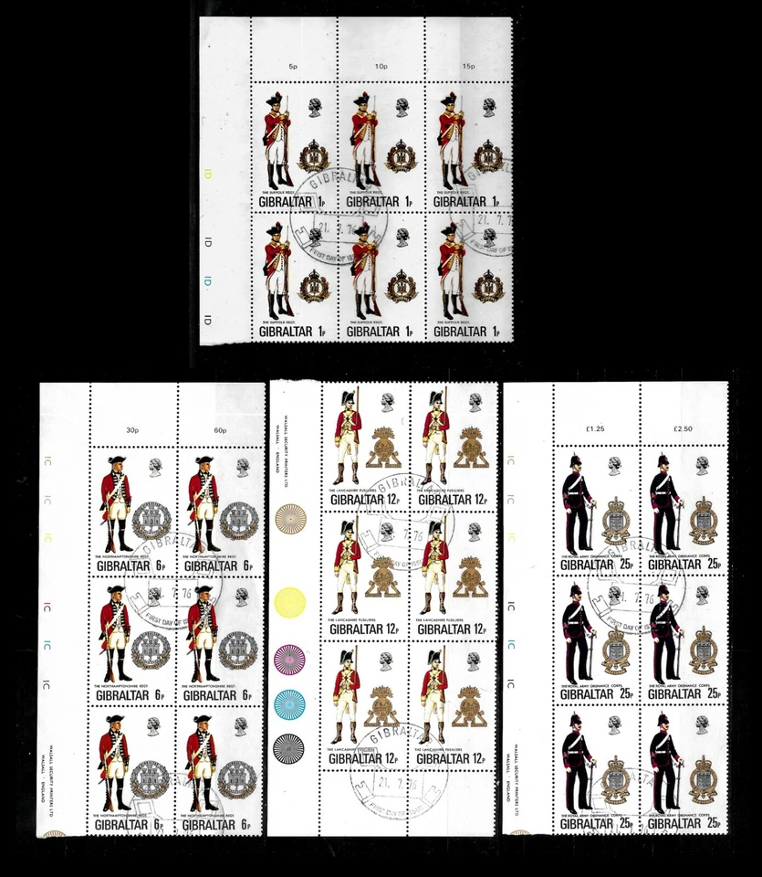 Gibraltar 1976 Military Uniforms (8th series) complete used blocks of 6  (G310) - Image 1 of 1