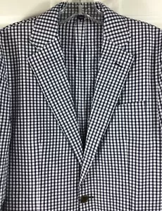 J Crew Blazer Mens 34R Thompson Navy Gingham Seersucker Unlined Cotton $398 - Picture 1 of 9