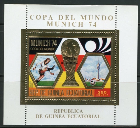 Guinea Equatorial 1976 Soccer Munich 1974 Glod Foil Michel Bloc 123 Perf Cover