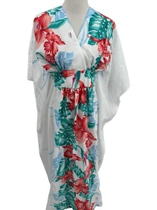 Vintage Royal Creations Hawaii Dress Kaftan Muu Muu White Floral One Size - Picture 1 of 14