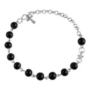 Women Men Stainless Steel Mother Holy Cross Pendant Beaded Chain Bracelet Rosary - Picture 1 of 3