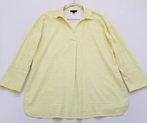 Alfani Tunic Top Women Large L Yellow White Geometric Long Sleeve Stretch Blouse - Picture 1 of 11