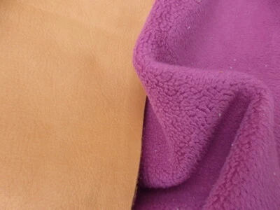 Cowhide leather buttersoft hide Cognac matte feel w/Fuschia Micro Fleece backing - Image 1 of 4