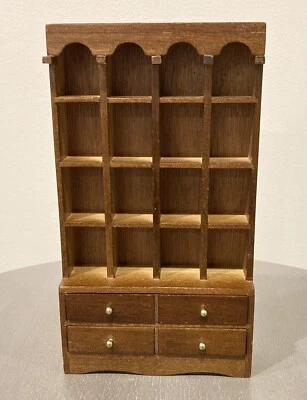 VTG Wooden 8” Miniatures Cabinet Display Shelf Curio Case 16 Spaces 2 Drawers - Image 1 of 4