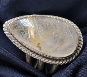 Größe 7 Atemberaubender Ring Indianer Sterlingsilber Goldnadeln Rutilquarz - Bild 1 von 8