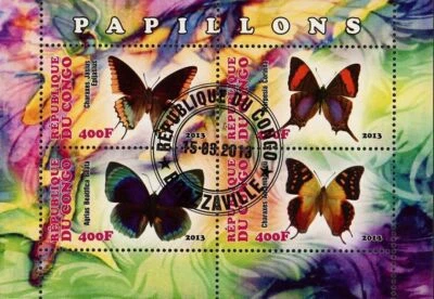 Congo Butterfly Exotic Insect Flower Souvenir Sheet of 4 Stamp - Image 1 of 4