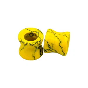 Pair of Yellow Turquoise Crystal Naga Body Piercing Jewelry Gauges Plugs Tunnels - Picture 1 of 6