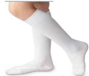 White Knee High Socks Solid Nylon Girls Boys Wedding Christening Baptism School - Picture 1 of 2
