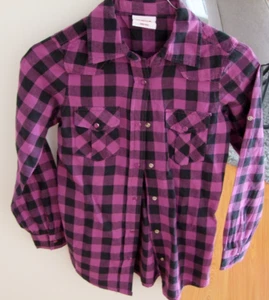 Bluse Mädchen Gr. 146 Langarm, lila-schwarz kariert - Bild 1 von 2