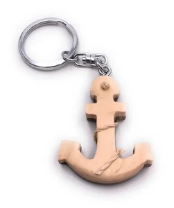 Handmade Wood Keychain Anchor Sea Water See Maritime Pendant - Picture 1 of 6
