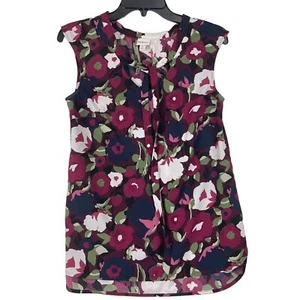 Merona Blouse Sleeveless Women Top Whit Lace in Neck floral Blue white Size S - Bild 1 von 11